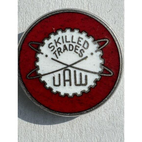 Vtg UAW Skilled Trades United Automobile Workers Union Pin Enamel Hat Lapel Pin - Picture 1 of 7